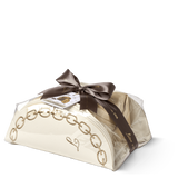 Packaged dessert with a brown ribbon on a white background