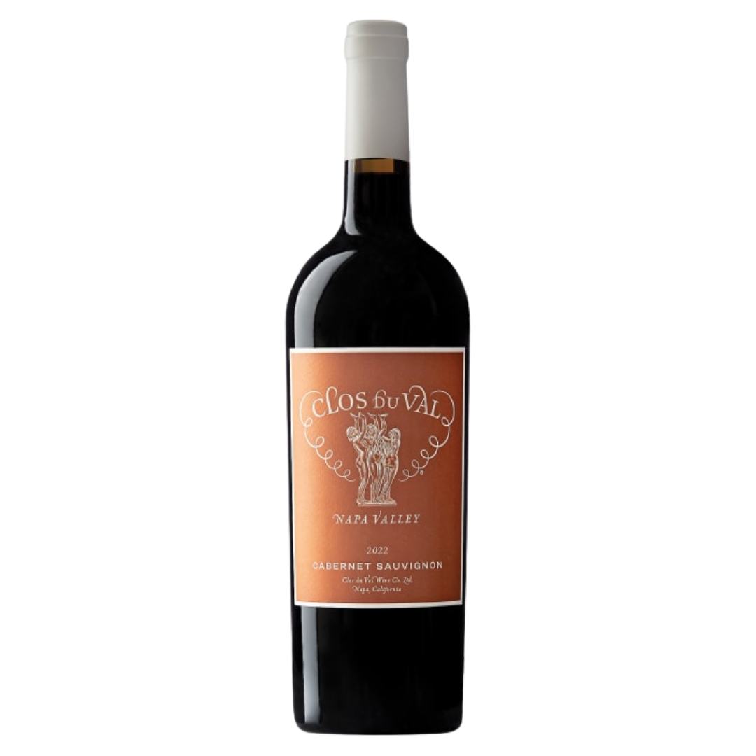 A bottle of Clos Du Val Napa Valley Cabernet Sauvignon (2022) with a terracota- colored label and white capsule.