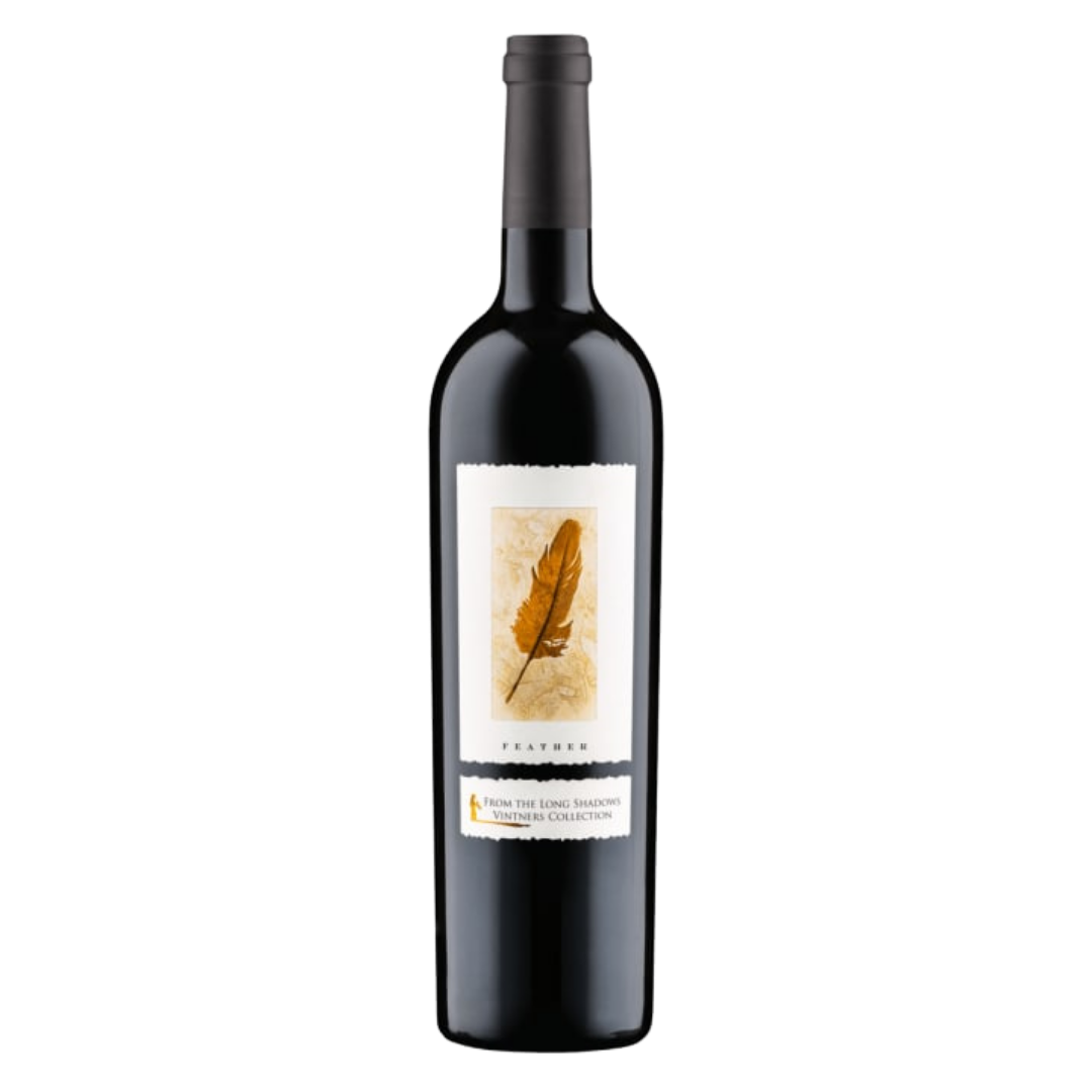 A bottle of Feathers Cabernet Sauvignon with a white label and black capsule