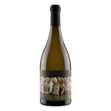 A bottle of Orin Swift Mannequin Chardonnay 2022 dark label and black foil cap. 