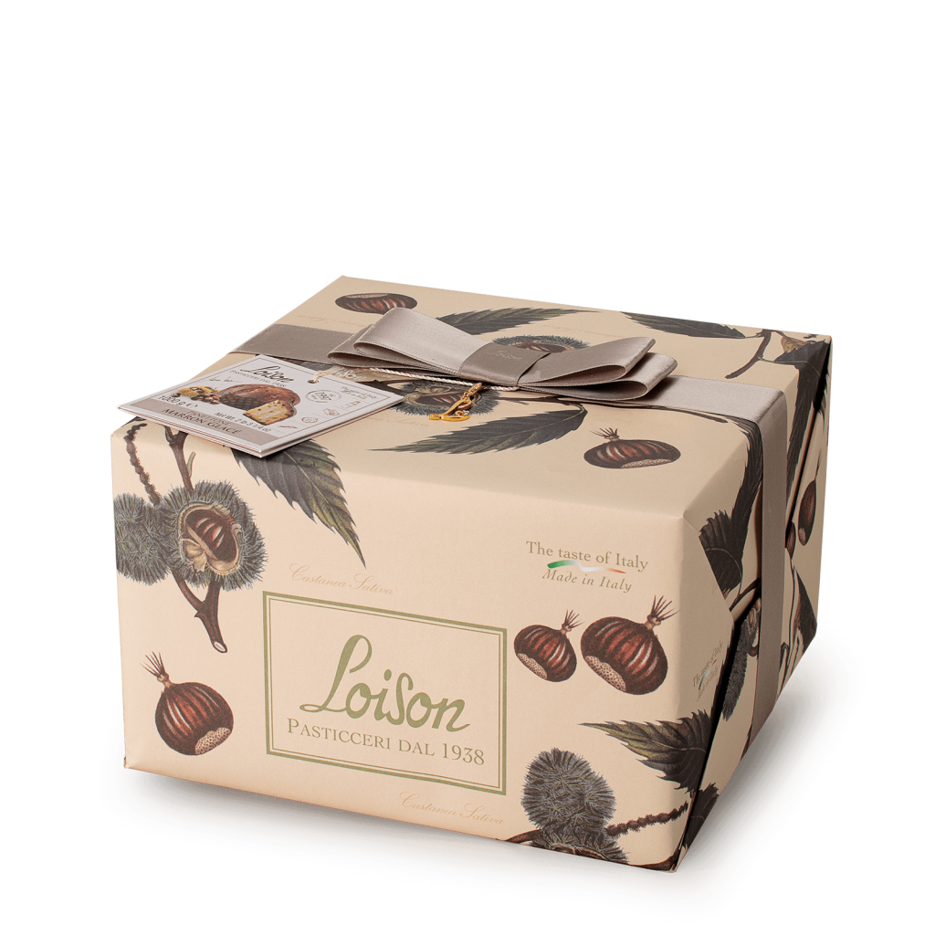 Gift box with Loison branding and chestnut design on a white background