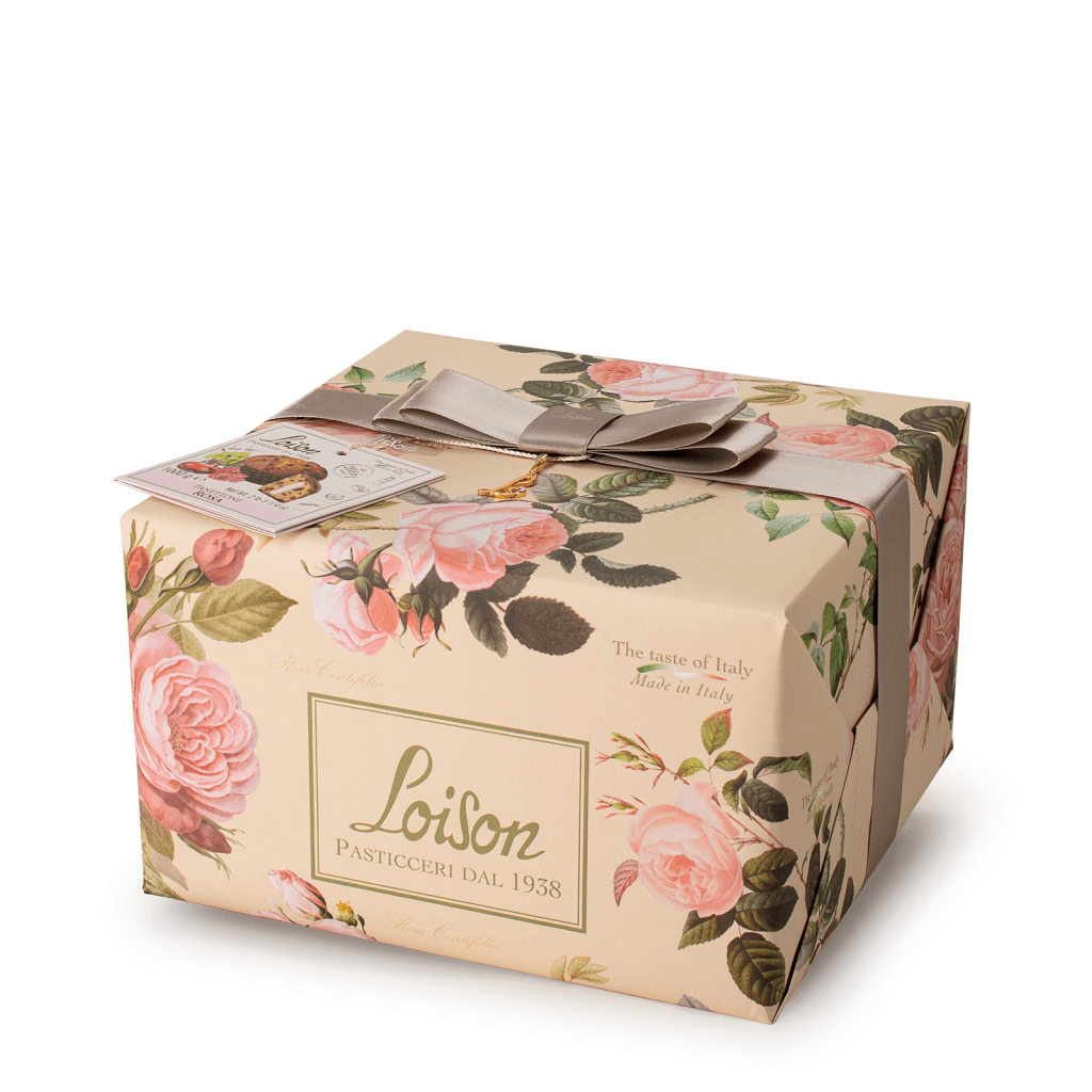 Decorative box with floral design and 'Loison' branding on a white background