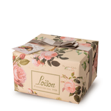Decorative box with floral design and 'Loison' branding on a white background