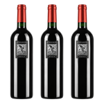 Three bottles of Screaming Eagle Cabernet Sauvignon with dark glass bodies, black labels featuring an eagle illustration, and red foil capsules, displayed against a black background.