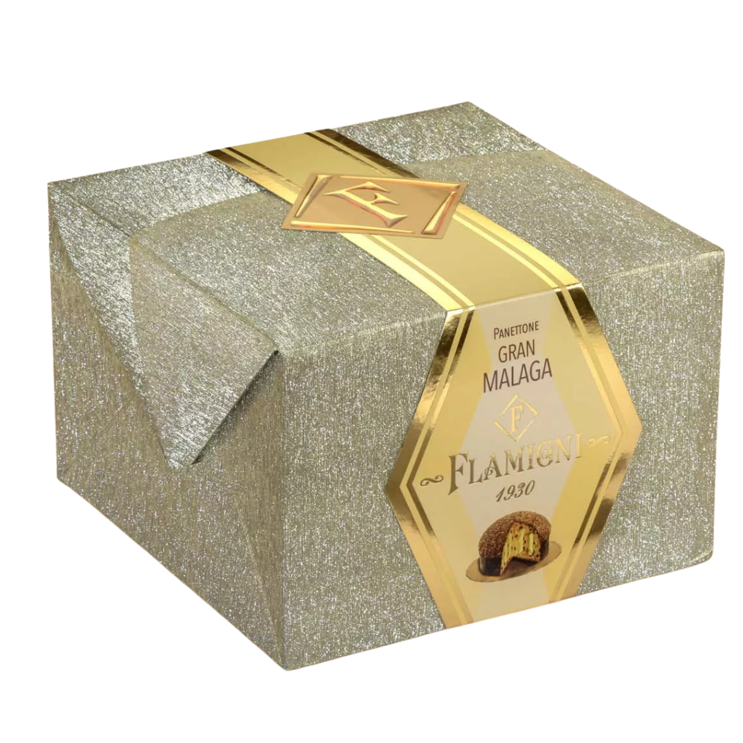 Decorative box with gold accents branding on a white background