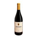 A bottle of Zuozo Family Vineyards Pinot Noir (2023) from North Coast with a cream label and gold foil top.